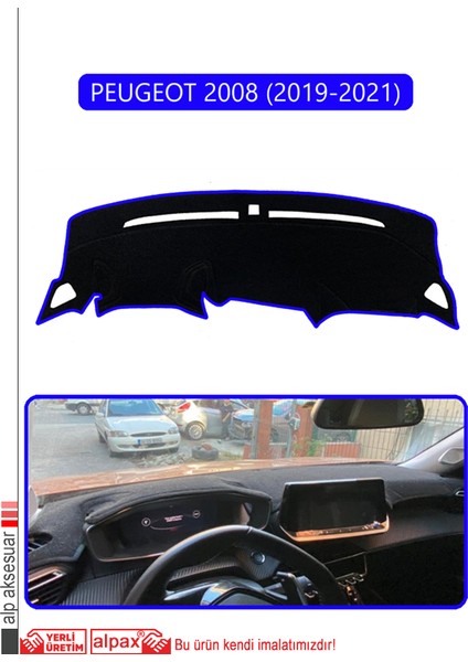 Peugeot 2008 (2019-2021)TORPİDO Koruma Halısı Mavi Kenar