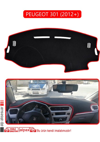 Peugeot 301 (2012+) Torpido Koruma Halısı Kırmızı Kenar