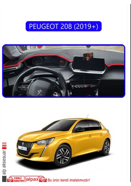 Peugeot 208 (2019+)TORPİDO Koruma Halısı Mavi Kenar