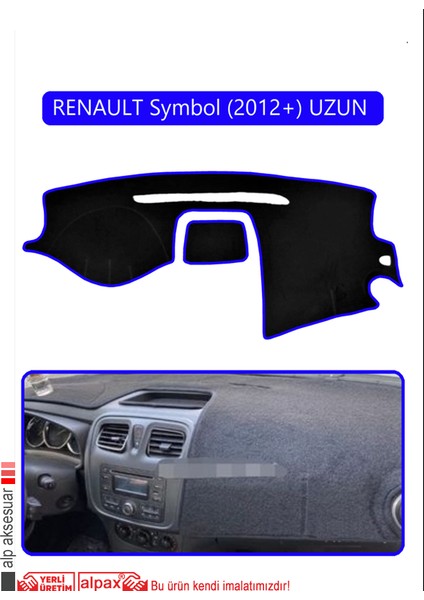 Renault Symbol (2012+) Uzun Torpido Koruma Halısı Mavi Kenar