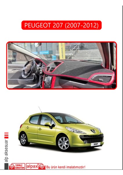 Peugeot 207 (2007-2012)TORPİDO Koruma Halısı Kırmızı Kenar