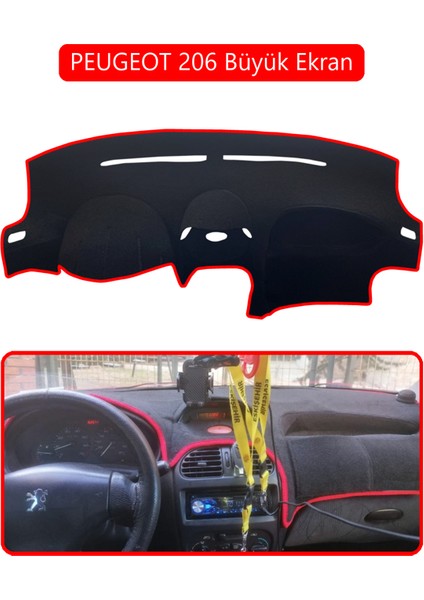 Peugeot 206 Büyük Ekrantorpido Koruma Halısı Kırmızı Kenar