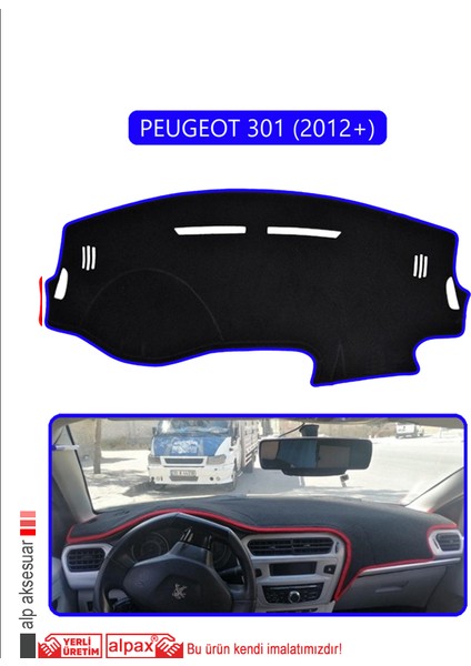 Peugeot 301 (2012+) Torpido Koruma Halısı Mavi Kenar