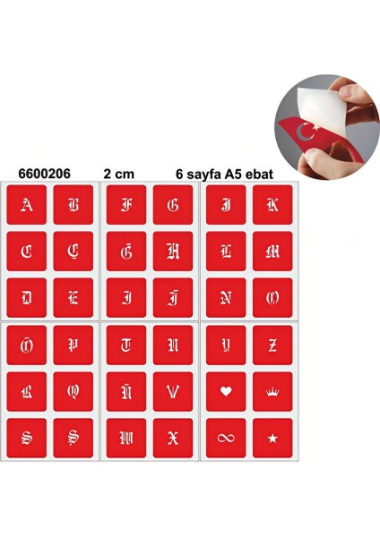 Büyük Boy Gotik Font Harf 5'li Set Geçici Dövme Kına Şablonu
