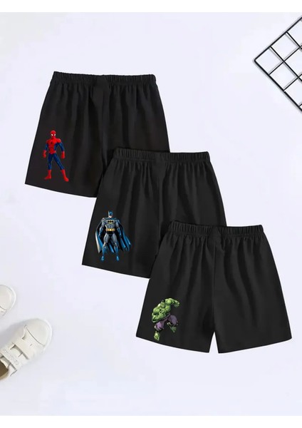 (Hulk-Batman-Örümçekadam)Baskl3'lü Şort Seti