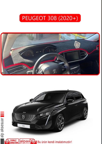 Peugeot 308 (2020+)TORPİDO Koruma Halısı Kırmızı Kenar