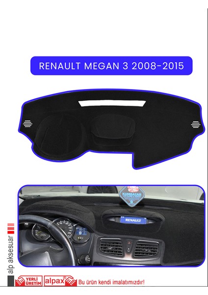 Renault Megan 3 (2008-2015)TORPİDO Koruma Halısı Mavi Kenar