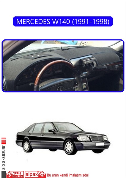 Mercedes W140 1991-1998TORPİDO Koruma Halısı Mavi Kenar