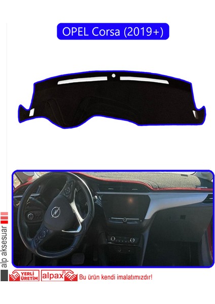 Opel Corsa (2019 + )Torpido Koruma Halısı Mavi Kenar