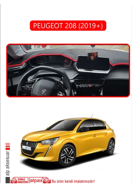 Peugeot 208 (2019+)TORPİDO Koruma Halısı Kırmızı Kenar