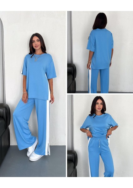 Modal Şeritli Yırtmaç Detaylı Pantolon Tişort Takım