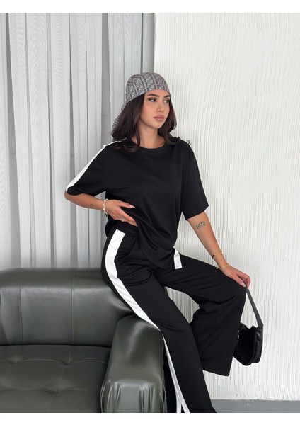 Modal Şeritli Yırtmaç Detaylı Pantolon Tişort Takım fiyatları