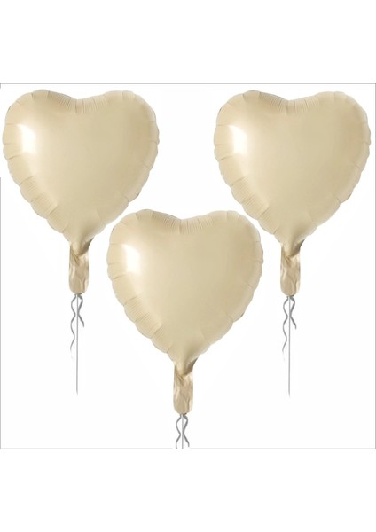 3 Adet Kalp Folyo Balon Bej 18 Inc