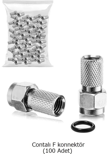 Contalı F Konnektör Rg6/u6 Geniş 22MM Su Geçirmez Sağlam Gümüş (100 Adet)