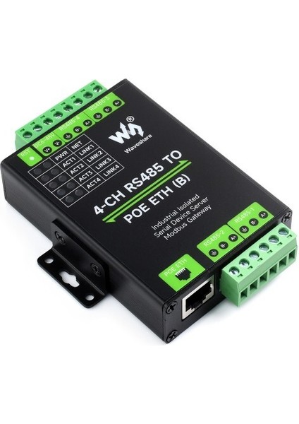 Endüstriyel 4 Kanal RS485 - RJ45 Ethernet Modülü - Poe Ethernet Port (B)