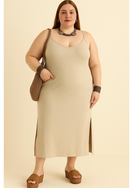 Büyük Beden Ince Askılı Modal Elbise