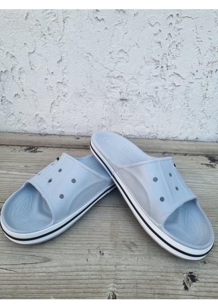 Yandan Yazılı Önü Açık Gri Terlik modelleri