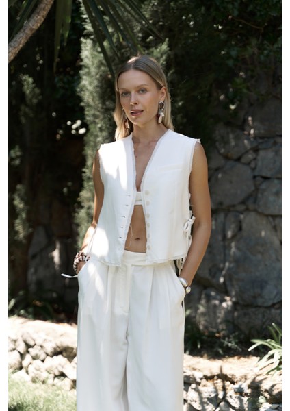 Shonas Bağcık Detay Ekru Yelek Pantolon Takım indirimleri