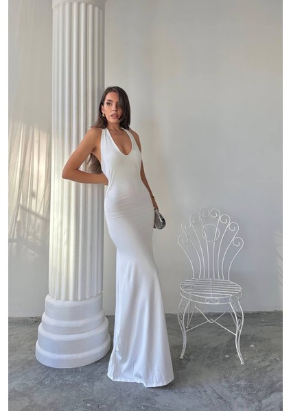 Kadın Halter Yaka Maxi Boy Likralı Elbise NBDF061