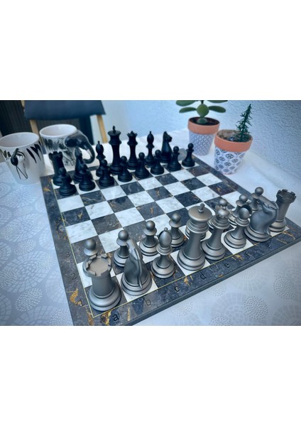 Premium Satranç Takımı Gri Tabla