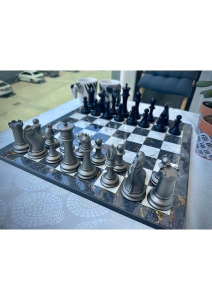 Premium Satranç Takımı Gri Tabla