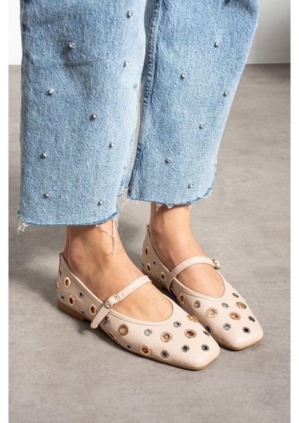 Ekster Kadın Babet Önden Bantlı Halka Pimli Taşlı Bej Deri fiyatları