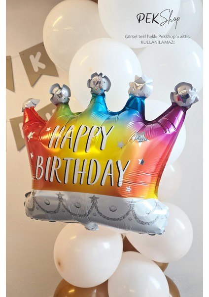 Rengarenk Happy Birthday Yazılı Taç Folyo Balon fiyatları