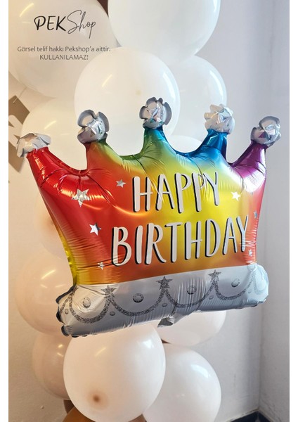 Rengarenk Happy Birthday Yazılı Taç Folyo Balon modelleri
