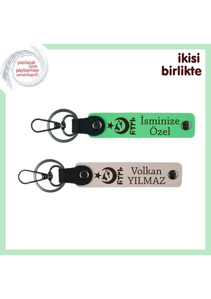 Yakın Arkadaşa Anlamlı Hediye – Ayyıldız Kurt Göktürk 2’li Deri Anahtarlık Set, Fıstık Yeşil-Pudra