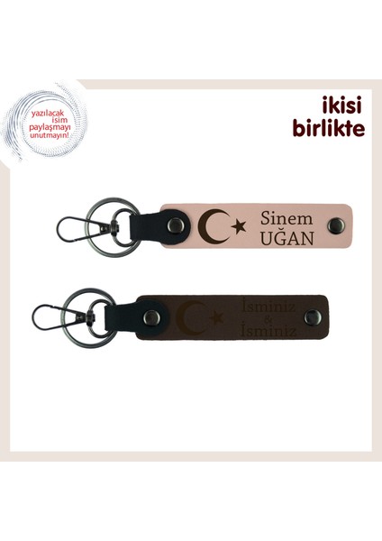 Milli Temalı Şık Hediye Alternatifi – Ay Yıldız Desenli Kişiye Özel Anahtarlık, Yavru Ağzı-Kahve
