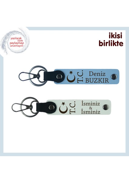 Yeni Mezun Asker Adayına Özel – Ay Yıldız Tc Isim Yazılı 2’li Anahtarlık Takımı, Gök Mavi-Beyaz