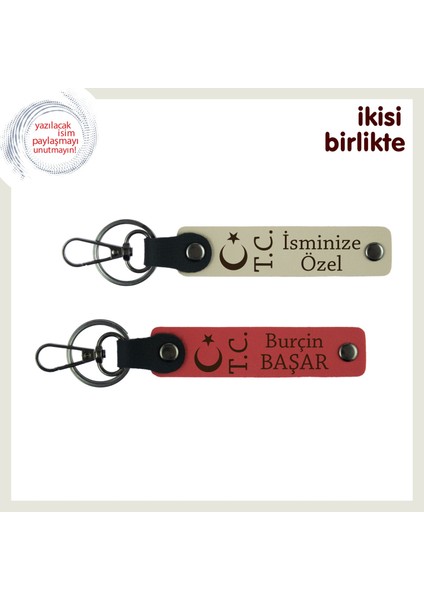 Gönlünü Fethedecek Romantik Hediye, Ay Yıldız Tc Temalı Isme Özel Anahtarlık Set, S Kahve-Nar Çiçeği