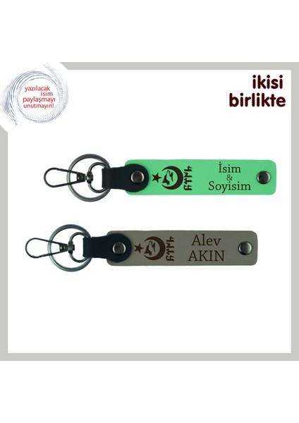 Babaya Hatıra – Ayyıldız Kurt Göktürk Işlemeli, Isimli Anahtarlık Takımı Hediye, F Yeşil-Kül Gri