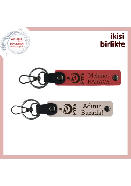 Abiye Unutulmaz Anlamlı Hediye– Ayyıldız Kurt Göktürk Temalı Kişisel Anahtarlık X2, Nar Çiçeği-Pudra