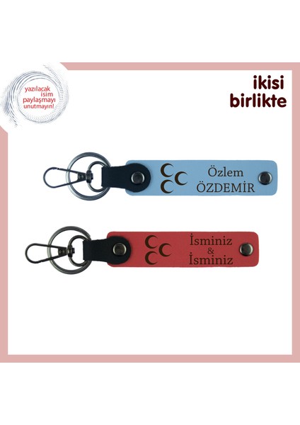 Yeni Yıl Için Vatan Temalı Hediye – Üç Hilal 2’li Anahtarlık Hediyesi, Mavi-Nar Çiçeği