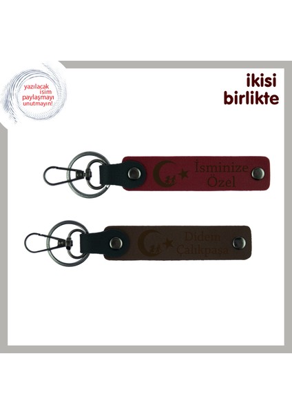 Patron Için Özgün Bir Sürpriz – Çocuk ve Ayyıldız Temalı Deri Anahtarlık Seti, Bordo-Kahve