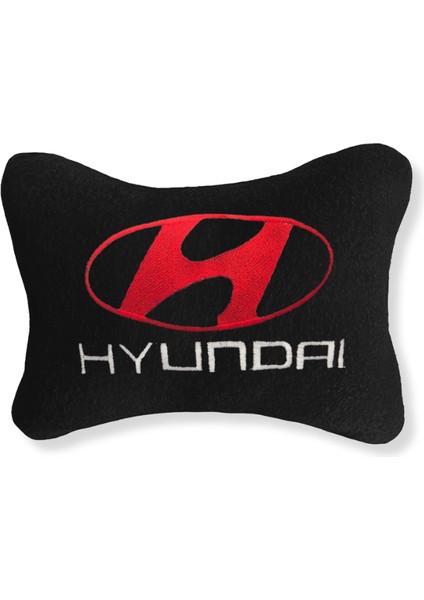Hyundai Uyumlu Beyaz Nakışlı Siyah Polar Ortopedik Araç Seyahat Oto Boyun Yastığı / 2'li modelleri