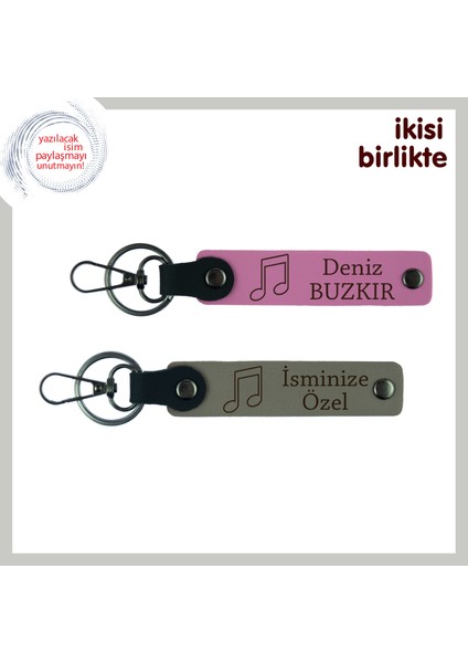 Okul Müzik Etkinliklerine Anlam Katan Hatıra, Notalı Deri Anahtarlık Takımı, Pembe-Kül Gri