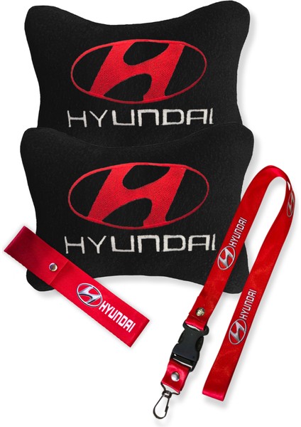 Hyundai Uyumlu Siyah Polar Ortopedik Seyahat Araç Boyun Yastığı / Oto Ayna Askısı & Tampon Çeki Ipi