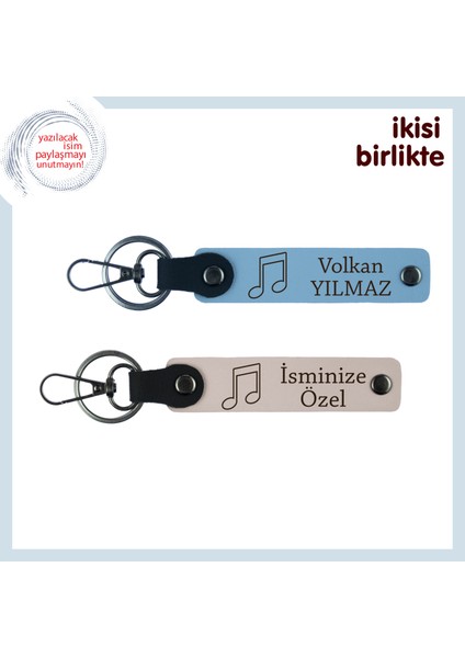 Birlikte Seçilen Ilk Şarkıya Sevgilerle, Kişiye Özel Deri Anahtarlık Takımı, Gök Mavi-Pudra