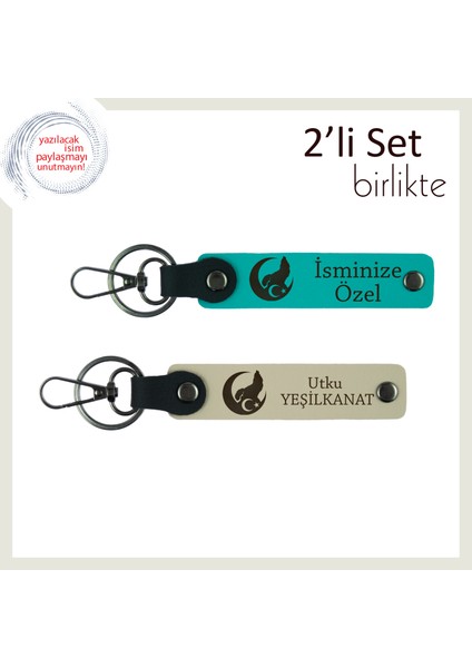 Kuzenine Bir Hatıra – Bozkurt ve Ayyıldız ve Isimli 2’li Anahtarlık Takımı, Koyu Turkuaz-S Kahve