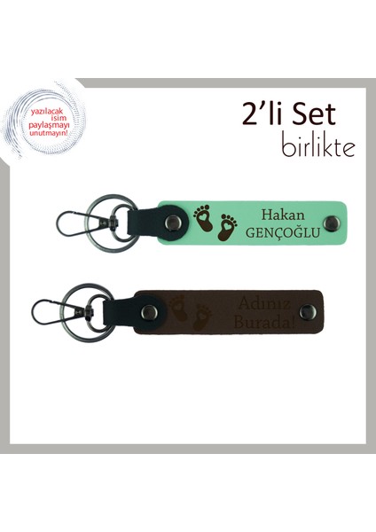 Bebek Ayağı Kalpli 2’li Anahtarlık Set, Ilk Doğum Hatırası Olarak Saklanabilecek, Açık Yeşil-K Kahve