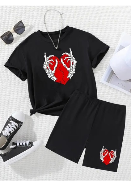 Iskeletkalp Baskılı Şort/t-Shirt Alt-Üst Yazlık Takım