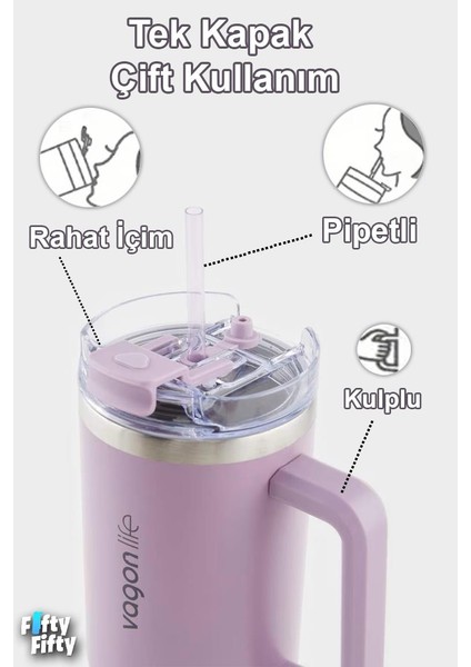 Quencher Cup 1200 ml Pipetli/rahat Içim Kulplu Paslanmaz Çelik Termos -FFVGN0581200ML fiyatları