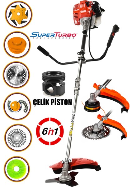Güçlendirilmiş Çelik Pistonlu 20HPX Super Benzinli Yan Tırpan Ot Biçme Tırpanı 6ın1 Çok Başlıklı