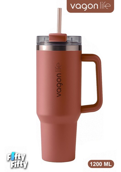 Quencher Cup 1200 ml Pipetli/rahat Içim Kulplu Paslanmaz Çelik Termos -FFVGN0581200ML