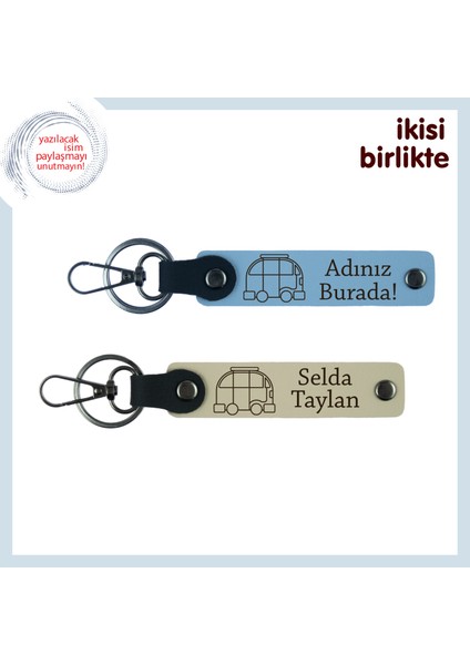 Doğayla Bütünleşen Ruhlara Özel Hediye, Karavan Desenli Anahtarlık Seti, Gök Mavi-Sütlü Kahve