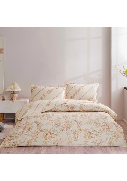 Seç&ser Çift Tarafı Desenli Çift Kişilik Nevresim Takımı Livia Ekru