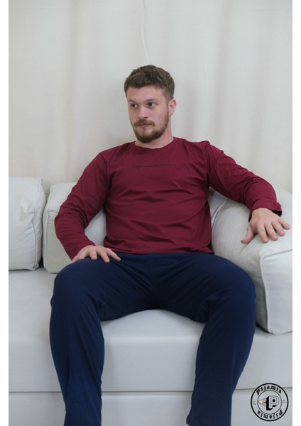 Kırmızı Lacivert Uzun Kol Erkek Pijama Takımı fırsatları