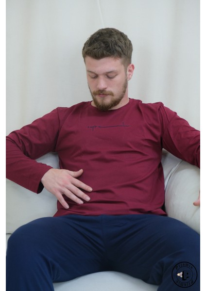 Kırmızı Lacivert Uzun Kol Erkek Pijama Takımı fiyatları